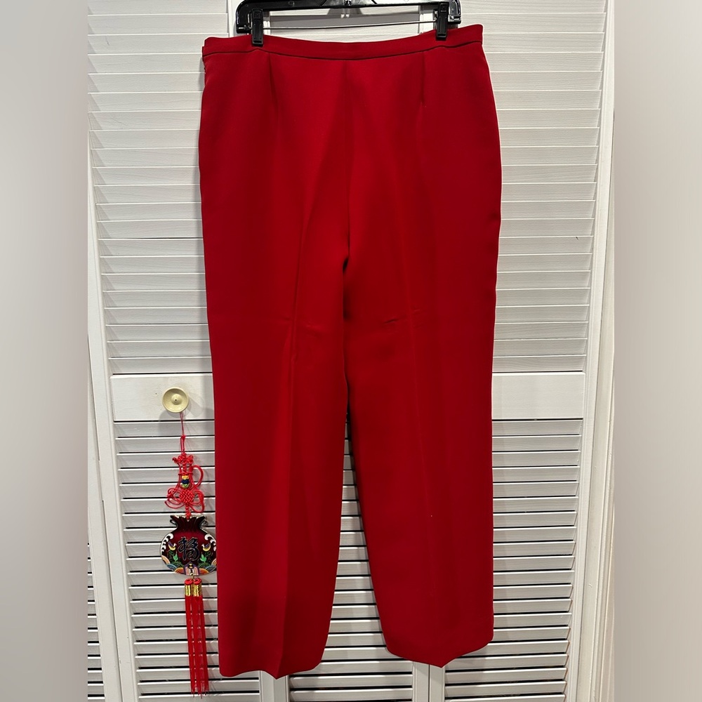 Solid Red One Button Jacket Pants Suit By Kasper … - image 2